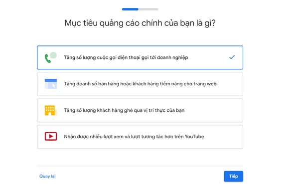 Lựa chọn mục tiêu phù hợp với chiến dịch quảng cáo Google